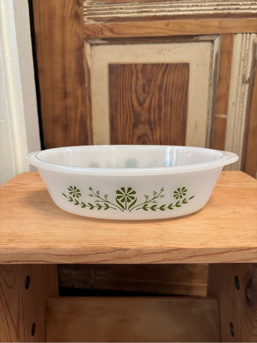 Vintage Glasbake Milk Glass Casserole Dish in the “Daisy”Pattern.  1 Quart